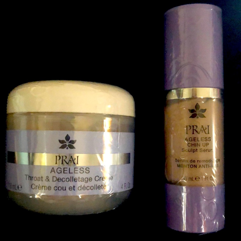 Prai Ageless Chin-up sculpt serum and Throst/décolleté Cream duo